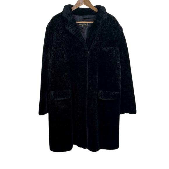 Vintage 1990's Made in USA Express Size Large Long Black Faux Fur Coat - Picture 1 of 8